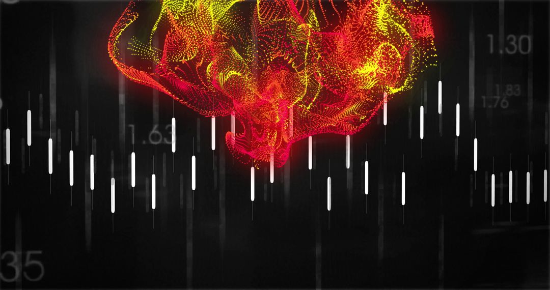 Abstract Neon Mesh Cloud Over Financial Dashboard
