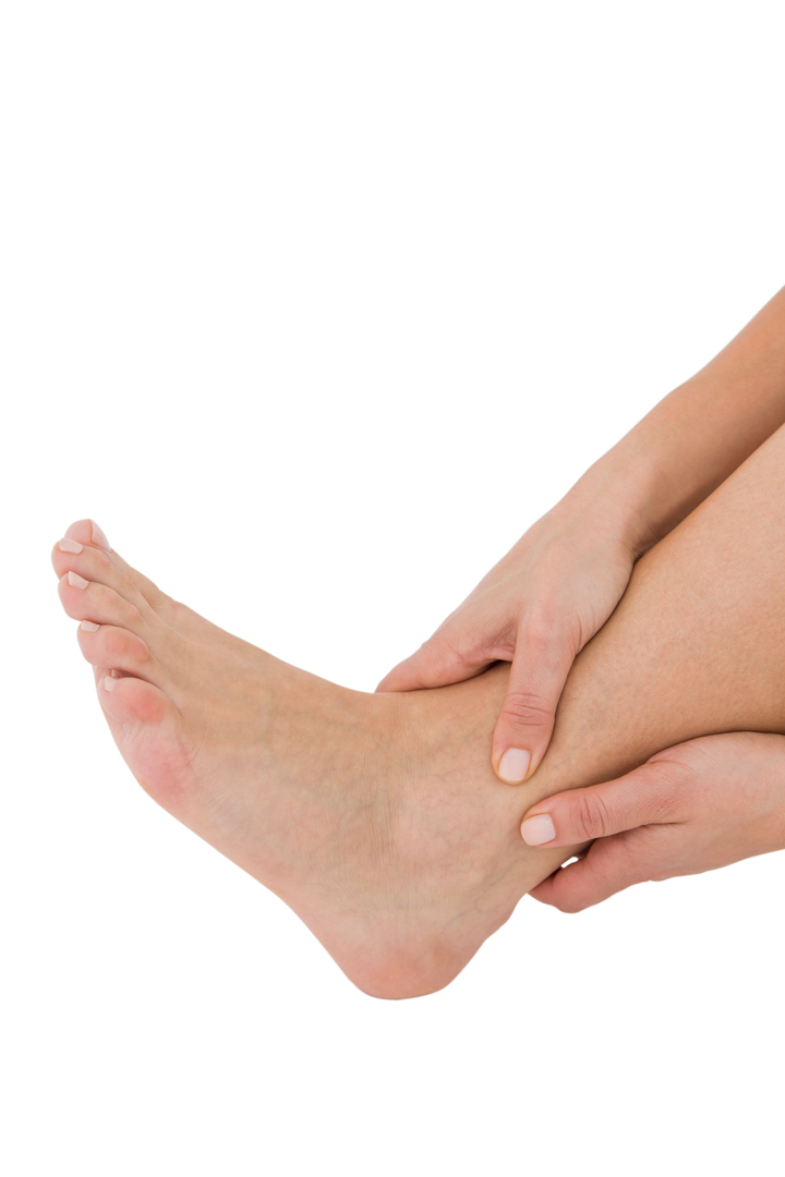 Transparent Image of Woman's Hands Holding Painful Ankle in Discomfort - Download Free Stock Images Pikwizard.com