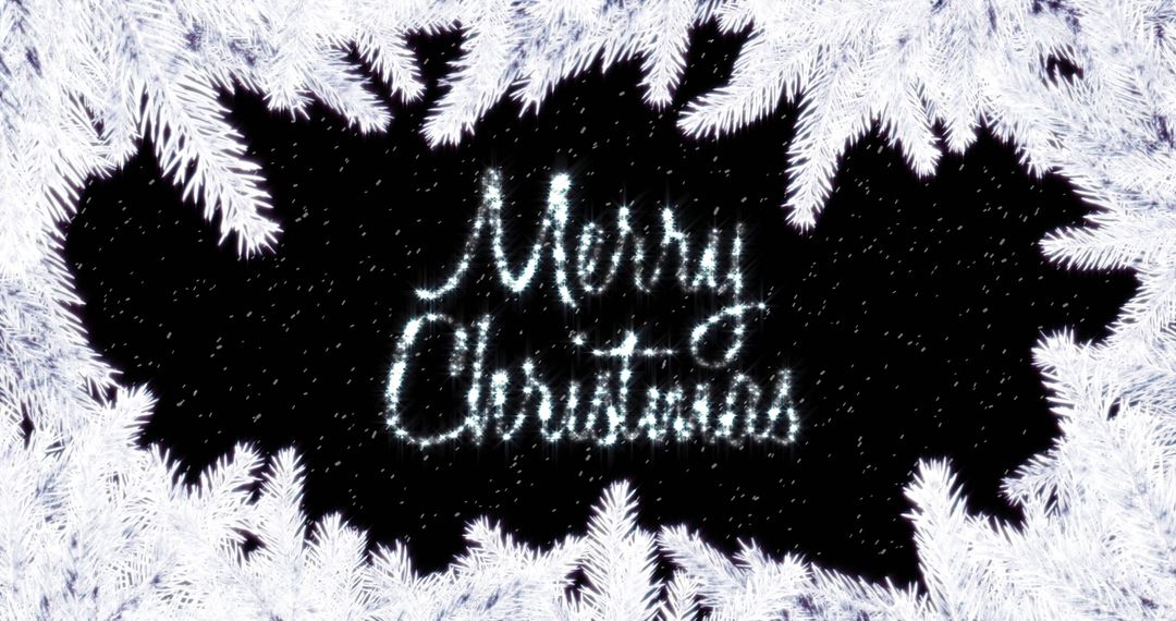 Sparkling Merry Christmas with Snowfall and Fir Branches