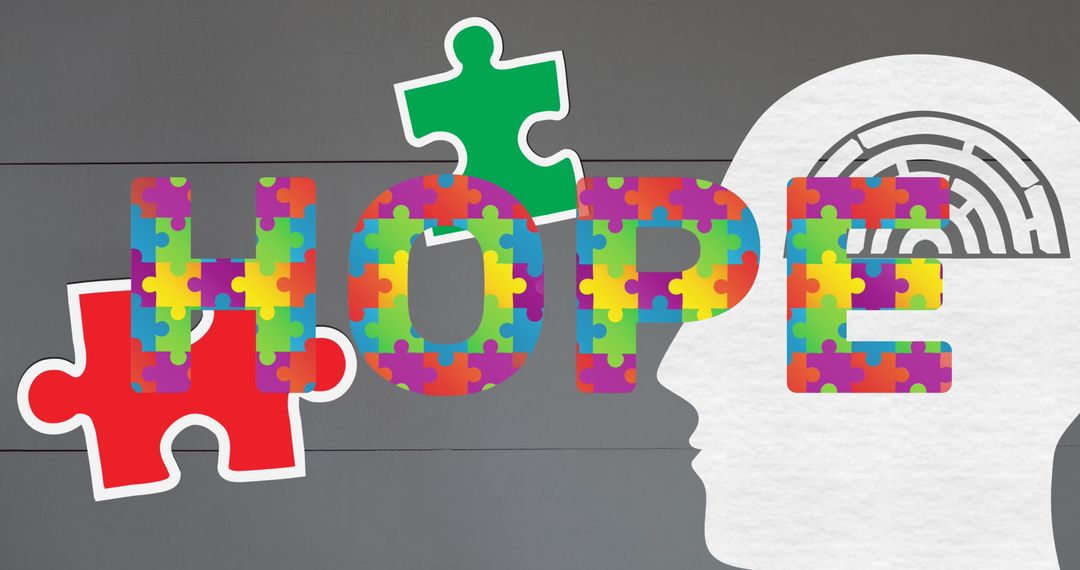 Colorful Puzzle Pieces with Hope Text for Autism Awareness