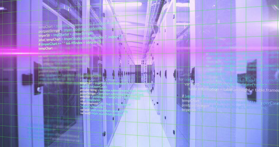 Digital Data Streams with Modern Server Room Background