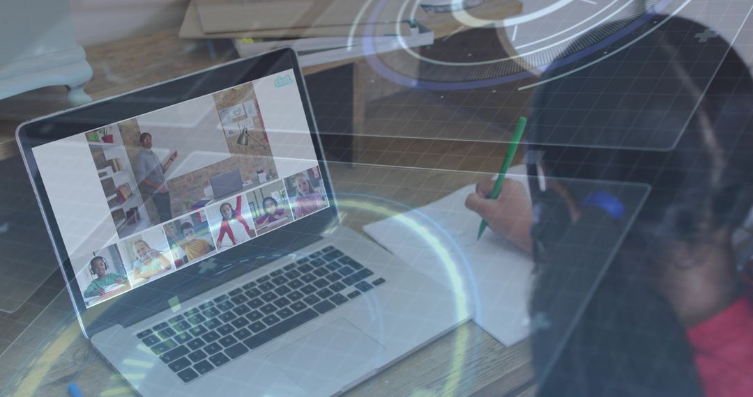 Girl Engaging in Online Class with Laptop at Home