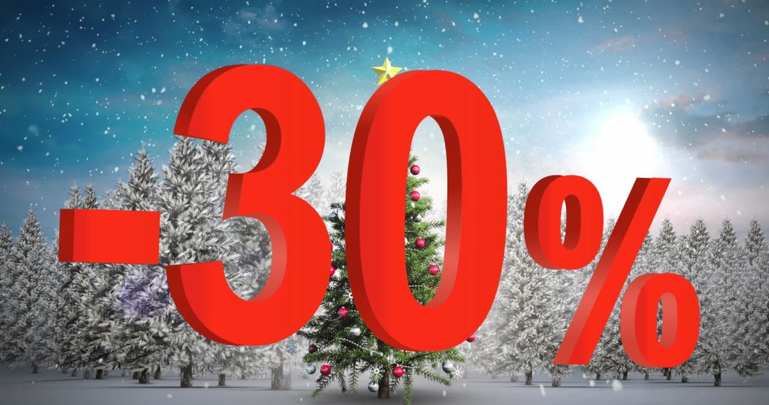 Festive 30 Percent Discount in Winter Snowy Forest