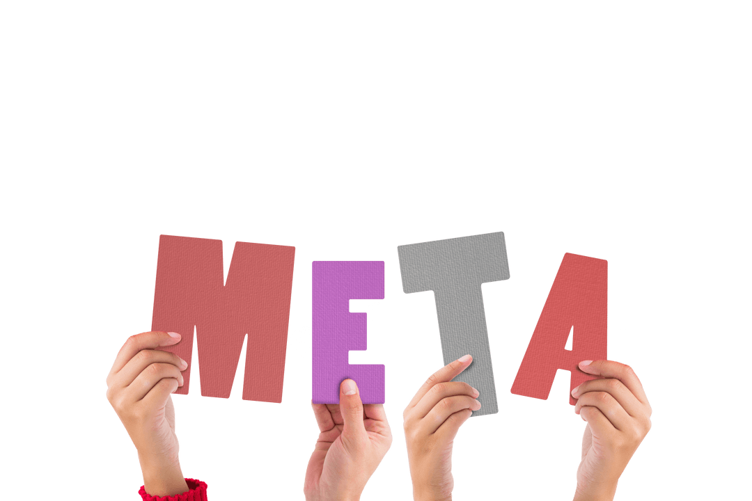 Hands Holding Colorful META Letters Transparent Illustration