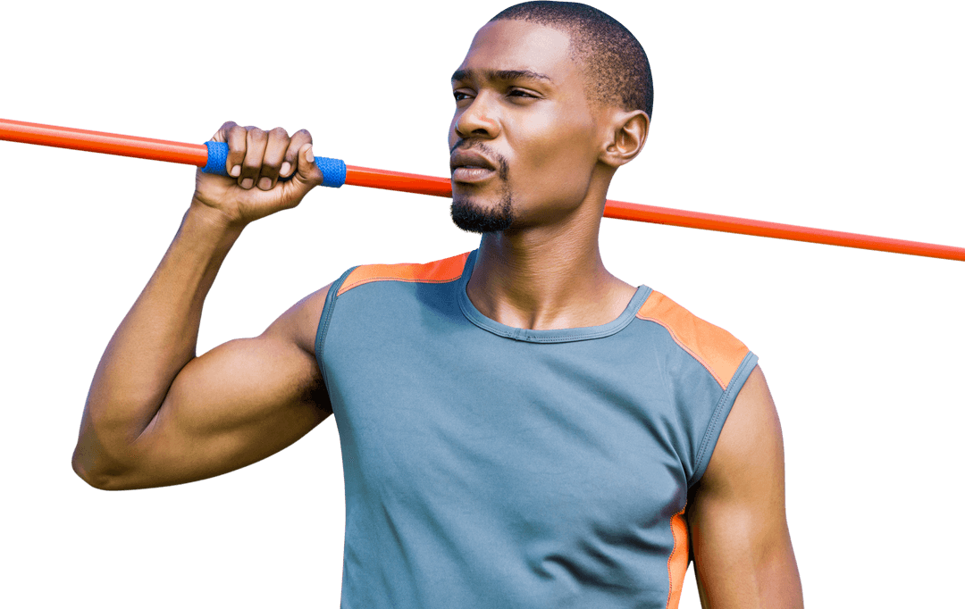 Athletic African American Man Practicing Pole Vault on Transparent Background