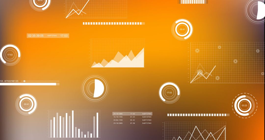Digital Data Visualization on Orange Background