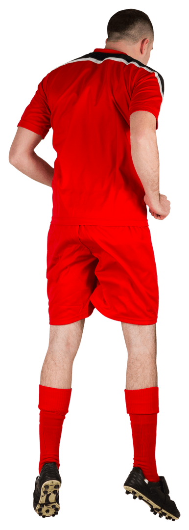 Football Player Jumping Up in Midfield Action