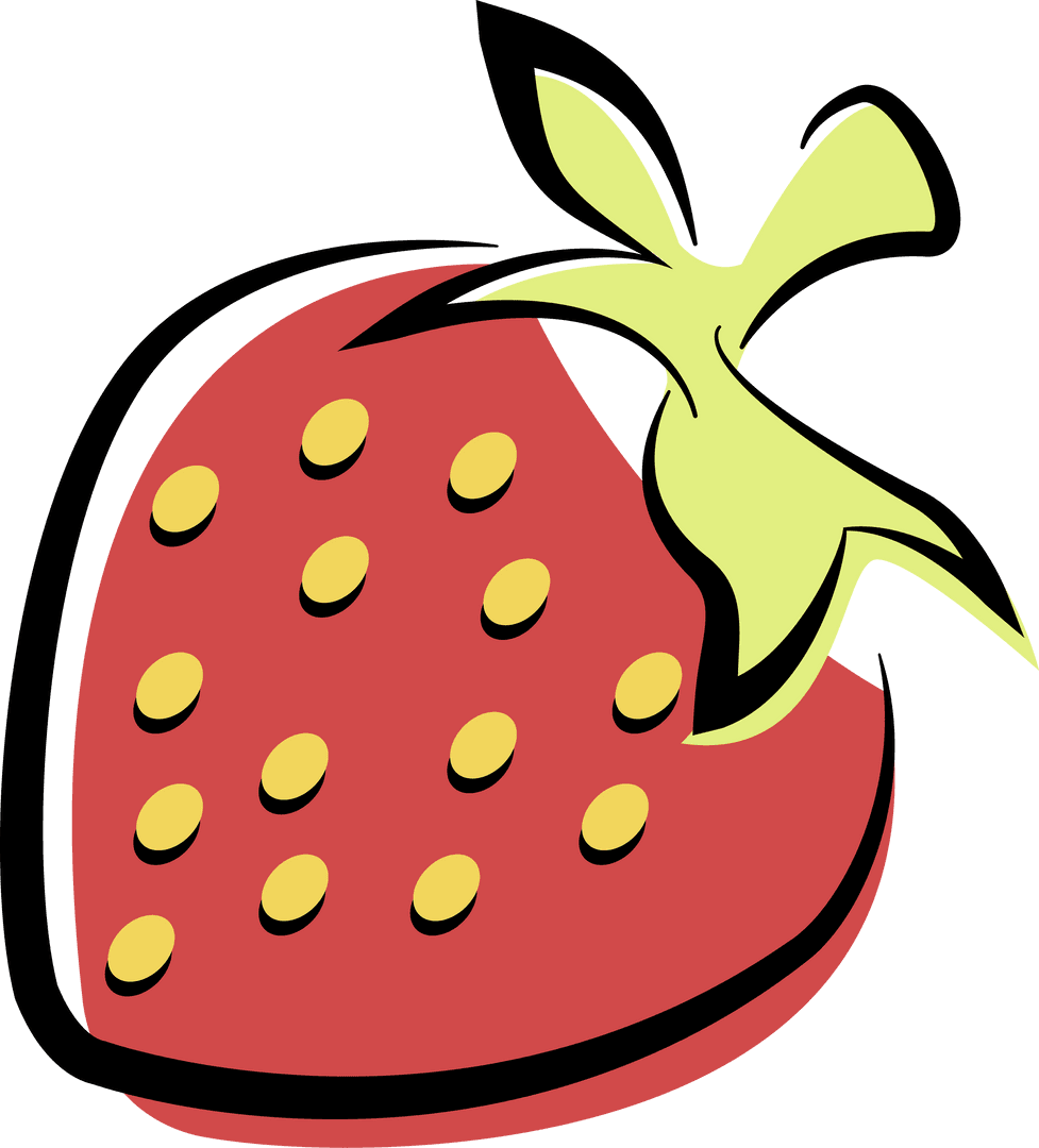Playful Flat Strawberry on Transparent Background with Black Outline