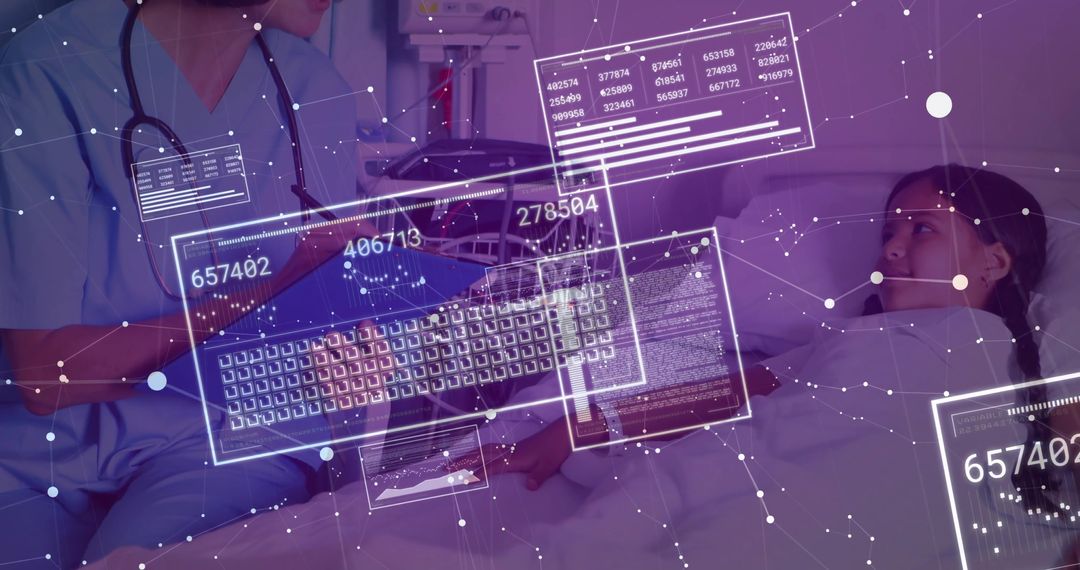 Healthcare Innovation Nurse Analyzing Data Over Patient Bed