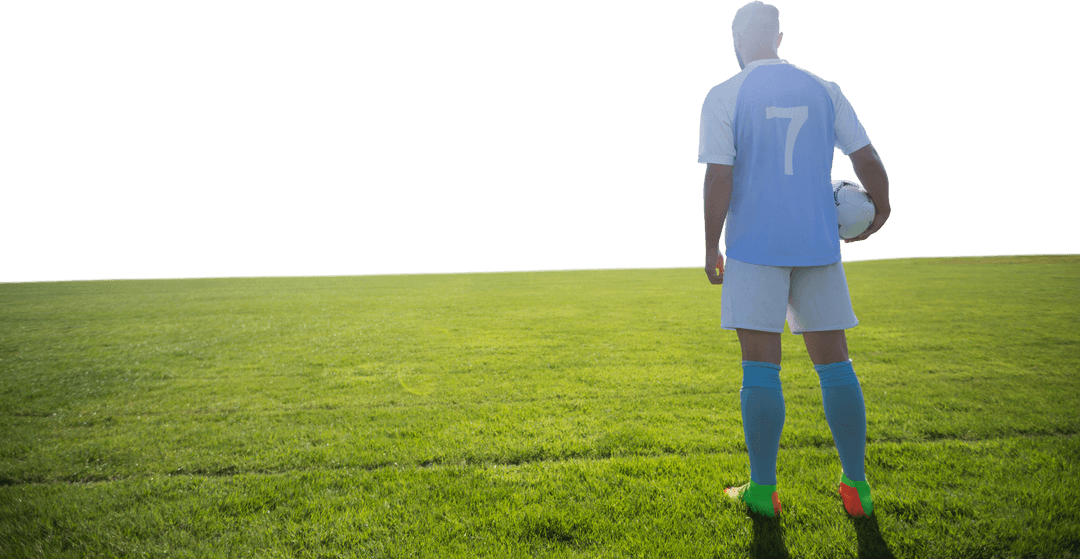Transparent Background Football Player Holding Ball on Field