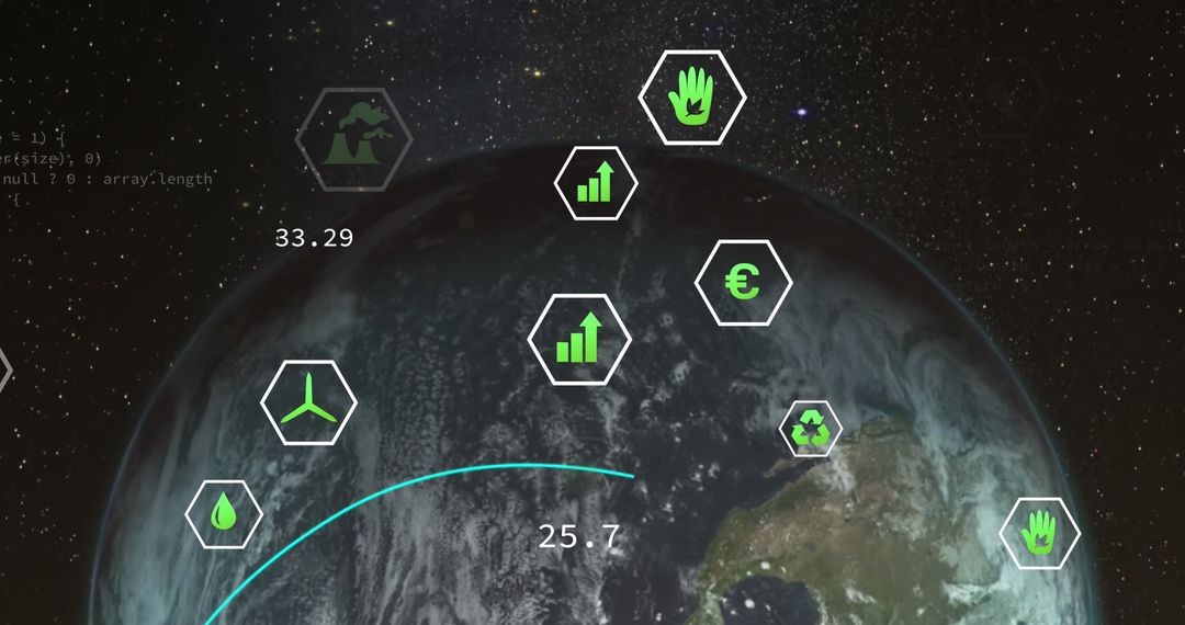 Network of Eco Symbols over Earth Indicating Technology and Environment