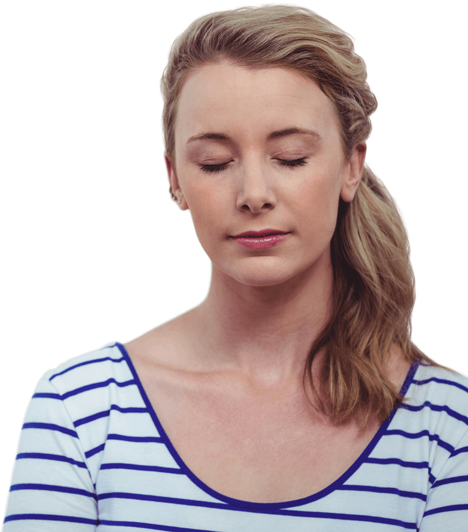 Relaxed Caucasian Woman with Closed Eyes on Transparent Background
