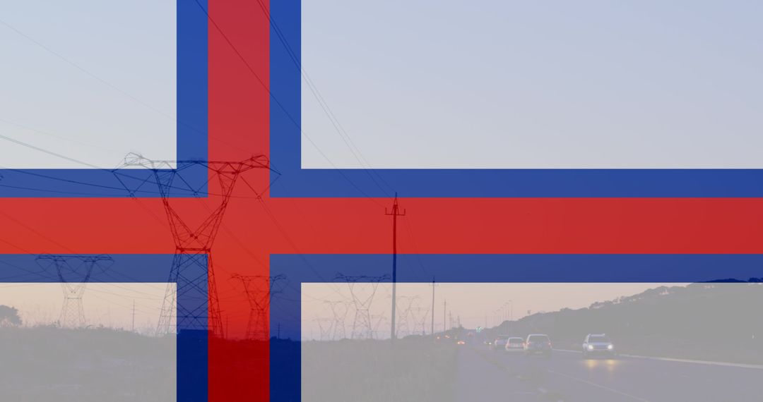 Faroe Islands Flag Overlay on Pylons at Dusk - Free Images, Stock Photos and Pictures on Pikwizard.com