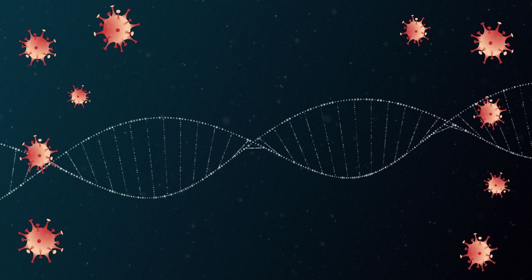 DNA Helix with Viruses Symbolizing Genetic Research and Virology