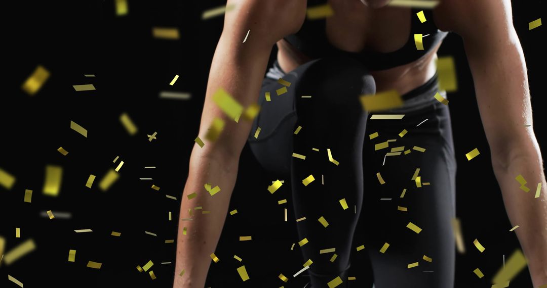 Celebration of Athletic Success with Confetti Falling around Runner