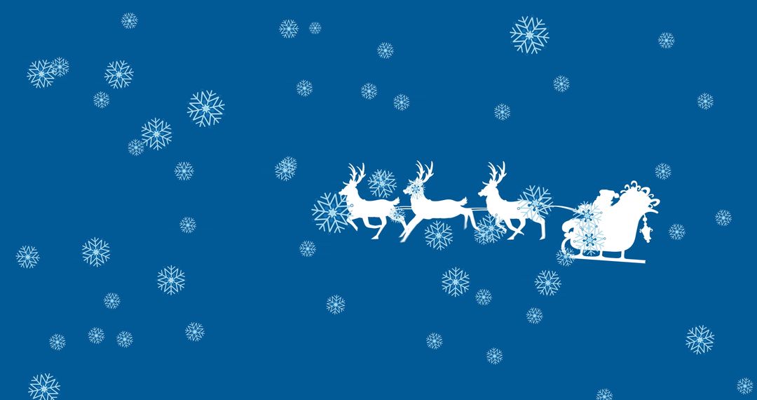 Santa Claus Sleigh and Reindeer Silhouette with Snowflakes