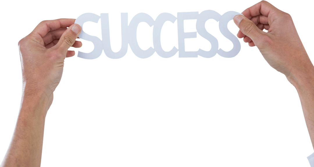 Transparent Success Text Held by Businessman