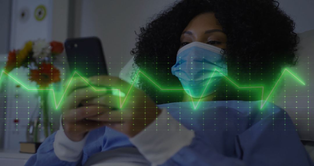 Patient Resting with Smartphone and ECG Overlay for Modern Healthcare Solution