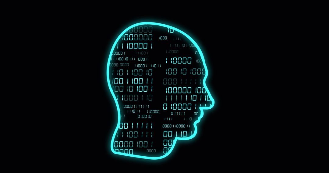 Digital Head Silhouette with Binary Code Concept