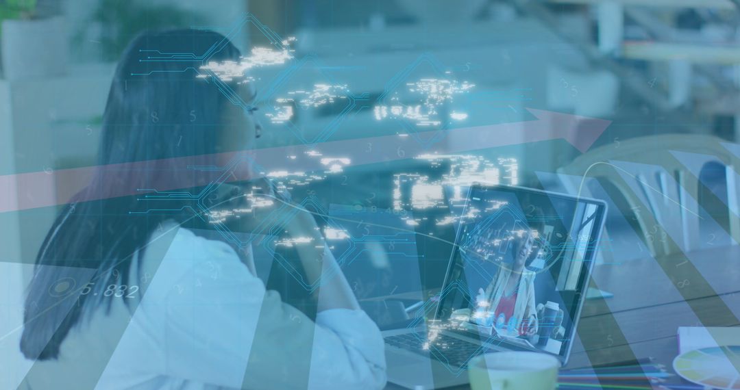 Digital Connectivity Woman on Video Call with Futuristic Interface Overlay