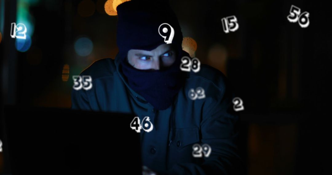 Hacker Wearing Hoodie Surrounded by Floating Numbers
