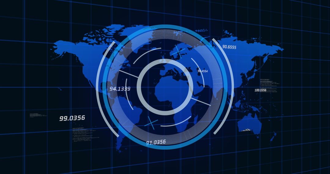 Digital Data Interface on Global Map Grid Background