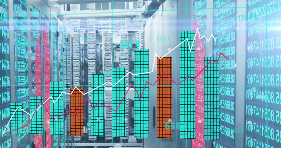 Data Center Server Racks with Digital Analytics Overlay