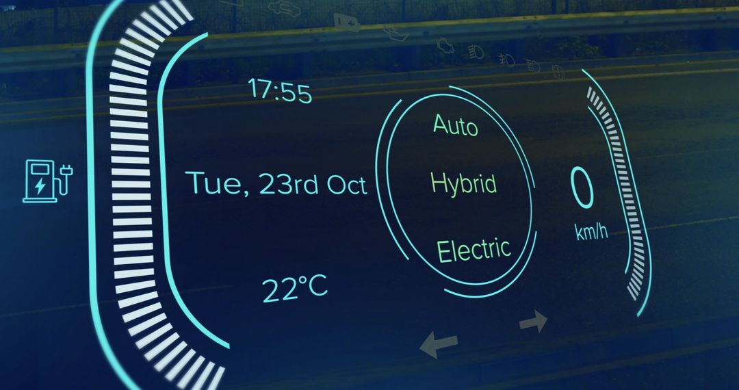 Futuristic Car Dashboard Display with Hybrid Controls