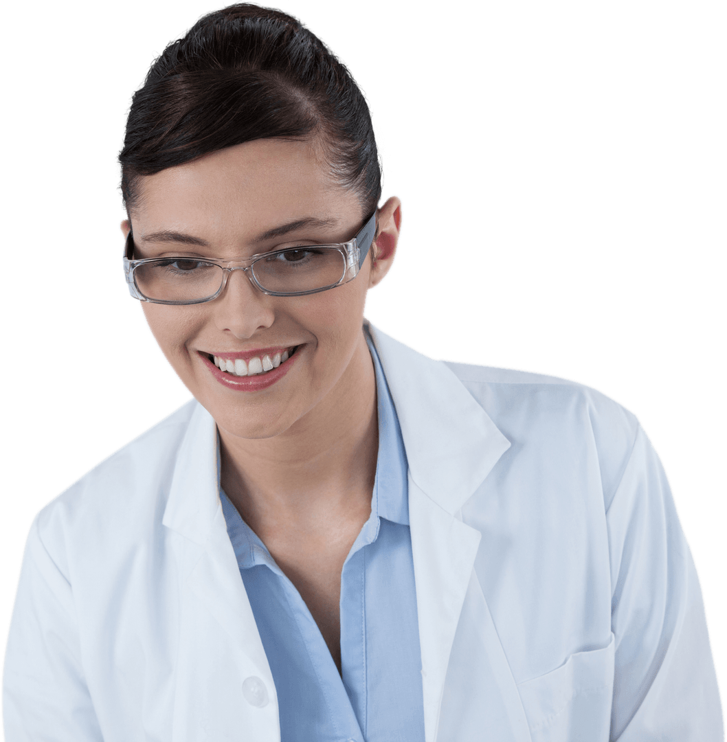 Transparent Medical Doctor Smiling Confidently in Lab Coat