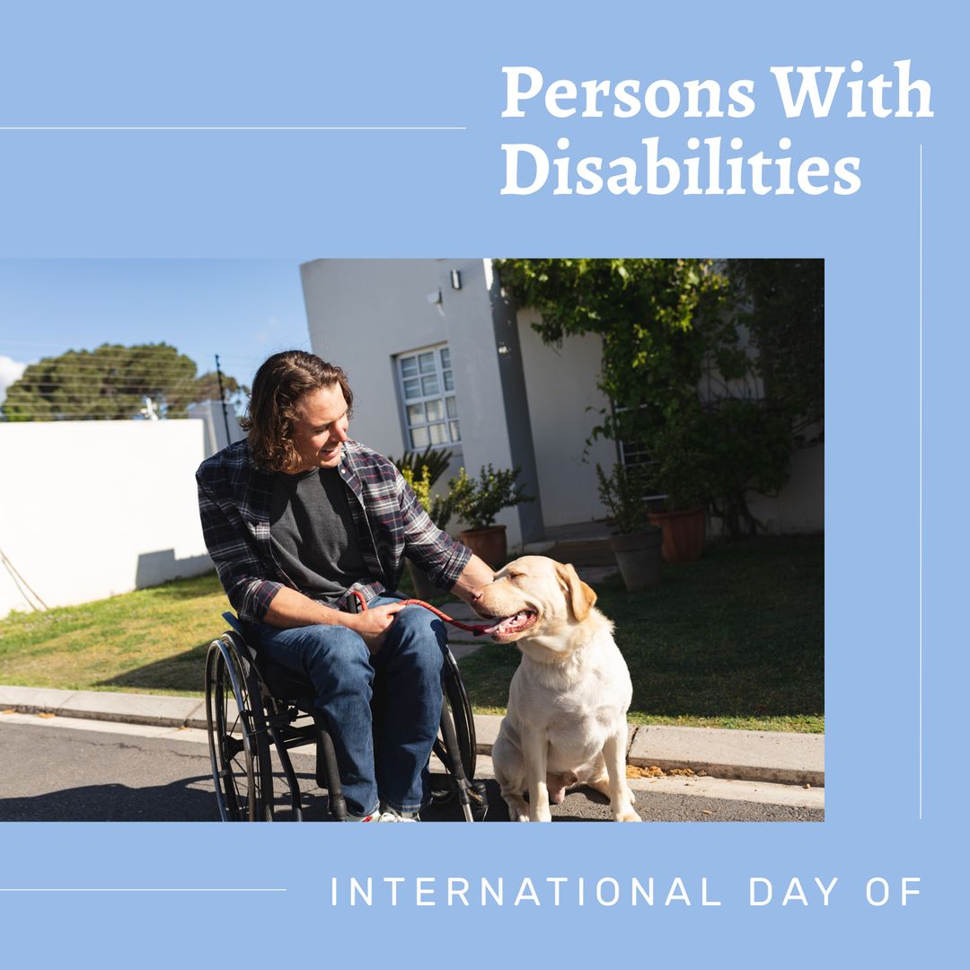 Man in Wheelchair with Guide Dog Outdoors