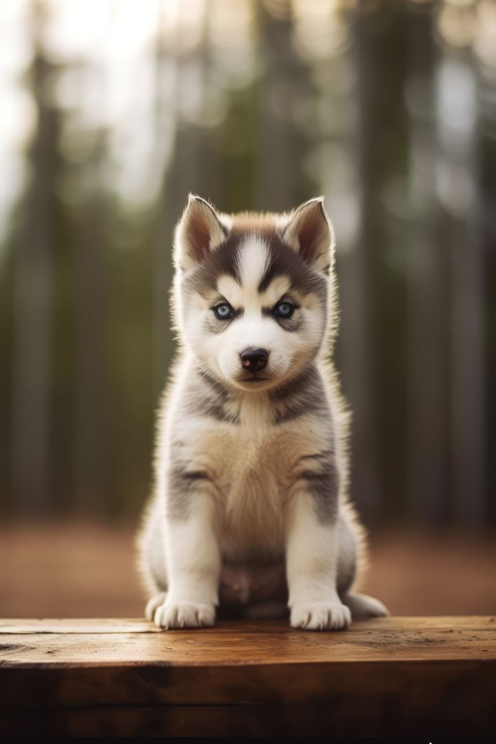 Portrait of cute siberian husky puppy sitting on wood, created using generative ai technology - Free Images, Stock Photos and Pictures on Pikwizard.com