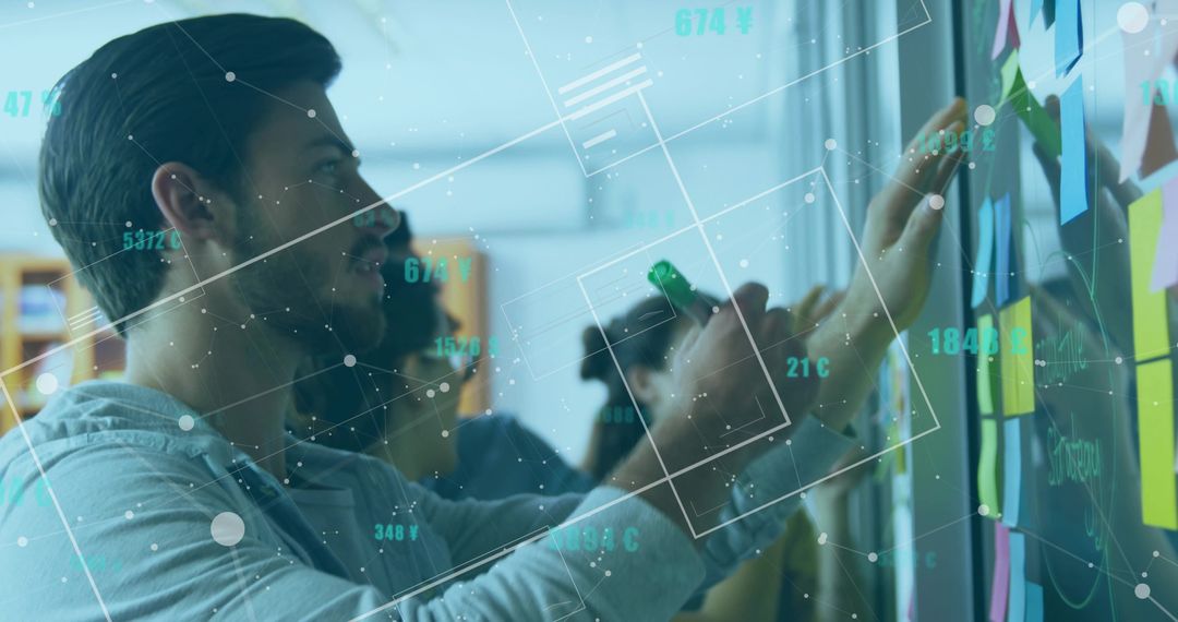 Team Collaboration in Modern Office with Data Visualization Concept