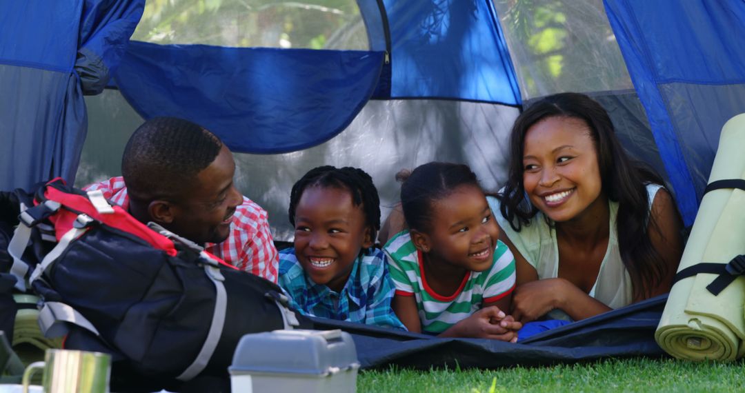 Happy African American Family Camping in Tent - Free Images, Stock Photos and Pictures on Pikwizard.com