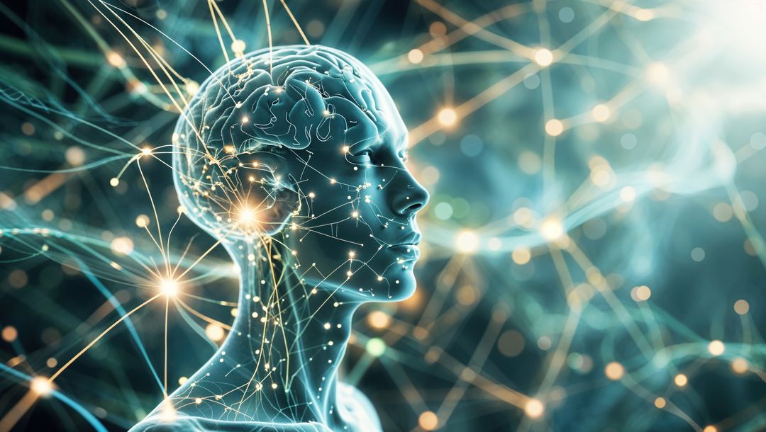 Futuristic Humanoid Brain Network with Glowing Neural Nodes