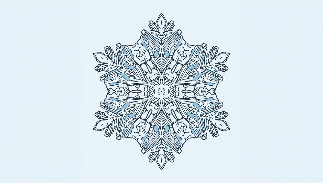 Intricate Snowflake Mandala with Pale Blue Accents and Black Linework, Geometric Symmetry