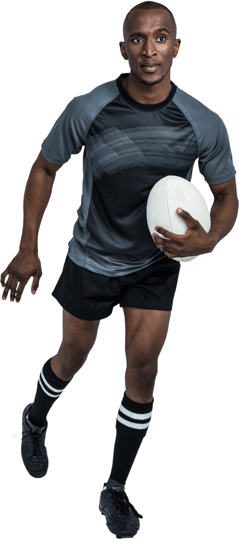 Transparent Athlete Running with Rugby Ball in Motion
