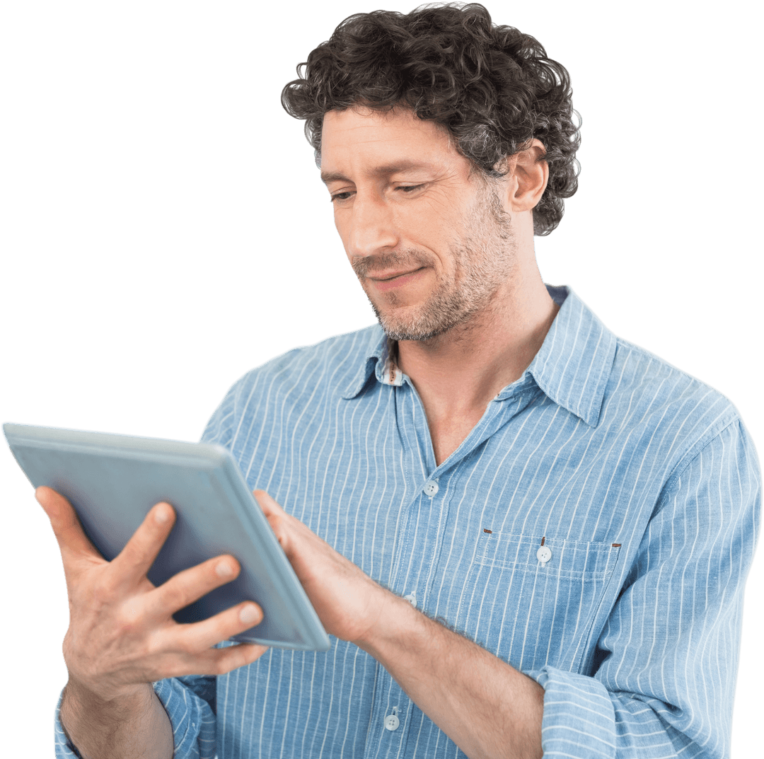 Transparent Businessman Using Tablet for Modern Communication