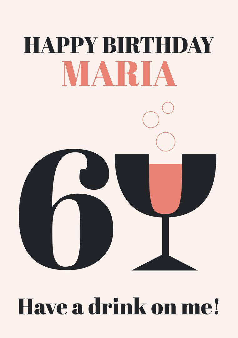 Stylish 60th Birthday Card with Wine Glass and Custom Name - Download Free Stock Templates Pikwizard.com