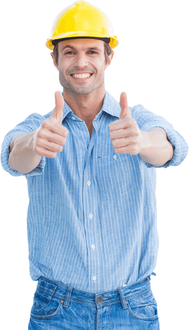 Cheerful Construction Worker Giving Thumbs Up Transparent Background
