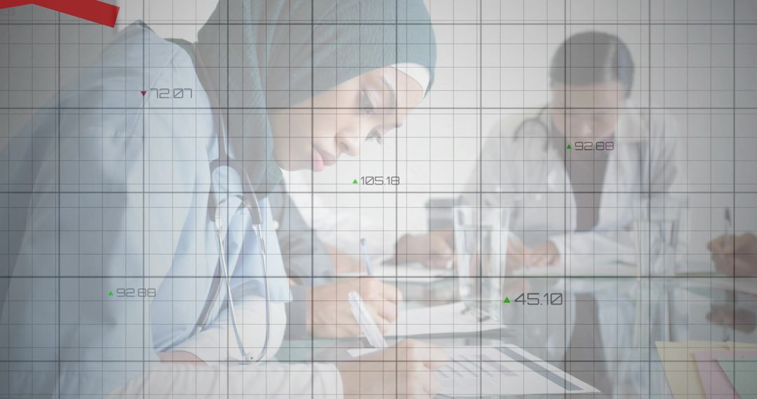 Muslim Medical Professional Analyzing Data in Office
