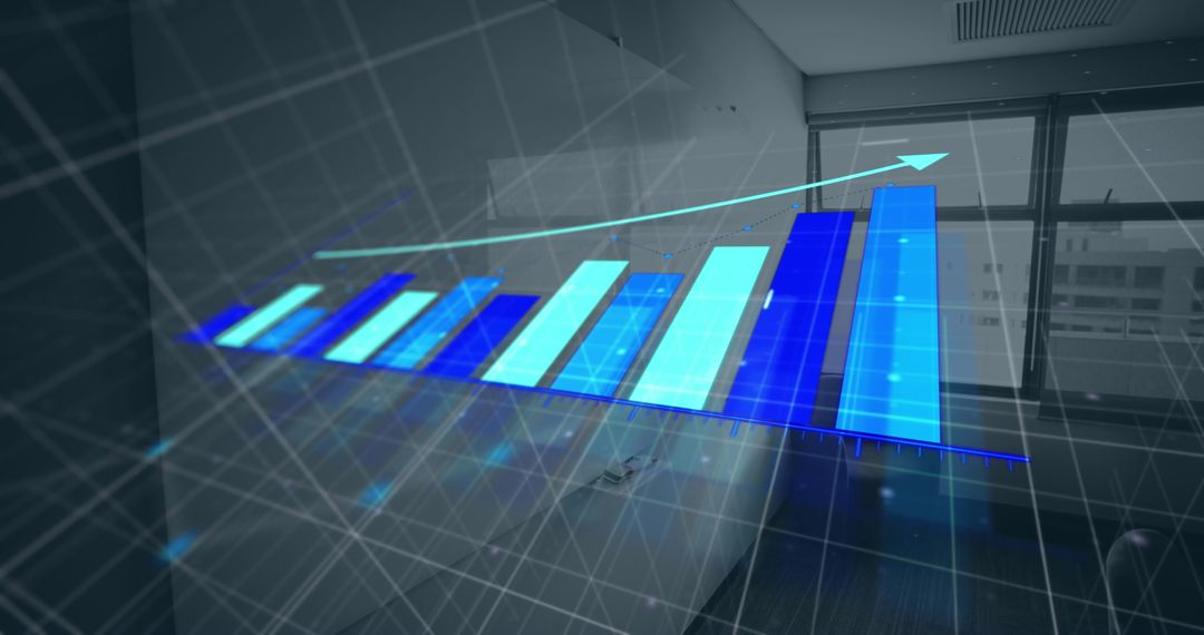 Digital Bar Graph Displaying Financial Growth in Office Setting