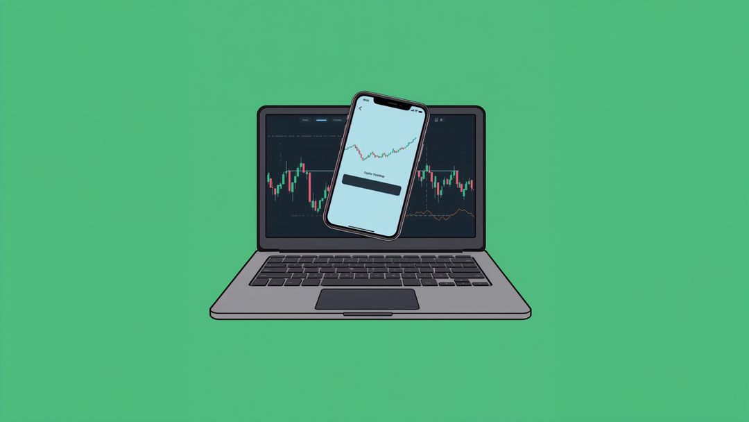Flat-Style Laptop and Smartphone Displaying Stock Charts