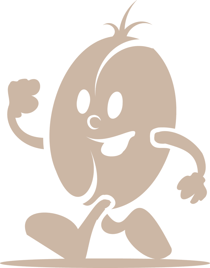 Playful Bean Character Walking on Transparent Background