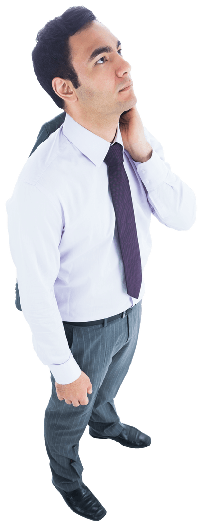 Confident Biracial Businessman Looking Upwards on Transparent Background