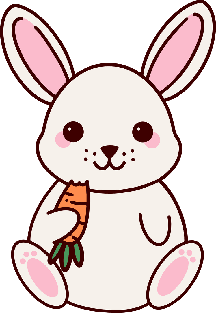 Cute Cartoon Rabbit with Carrot on Transparent Background
