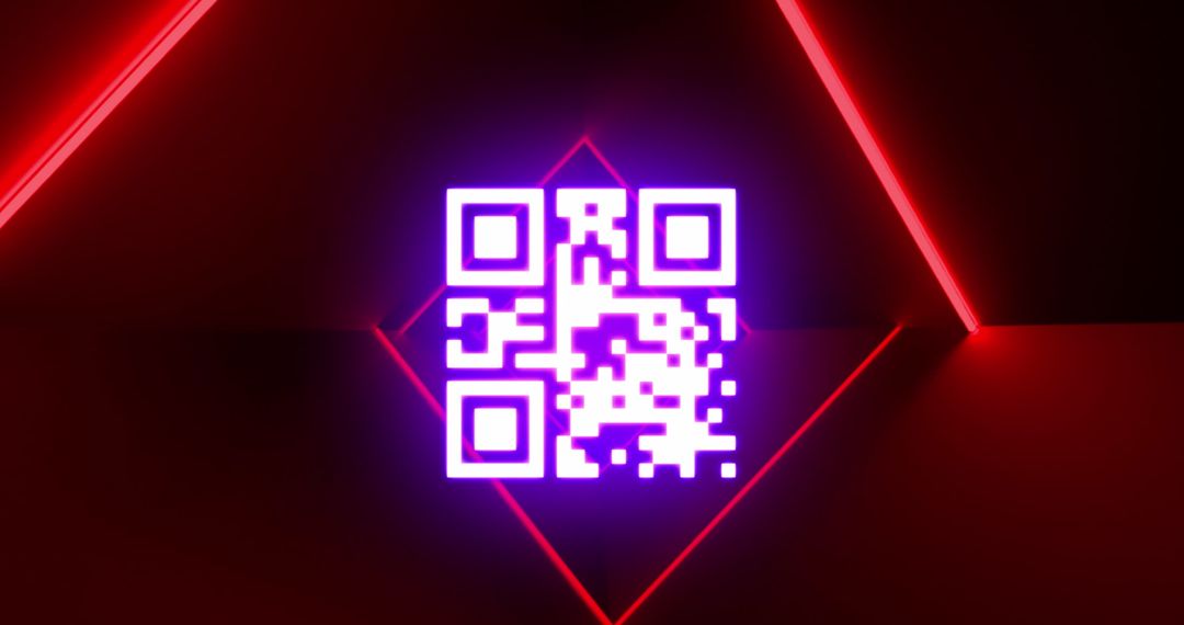 Glowing QR Code with Futuristic Neon Lines