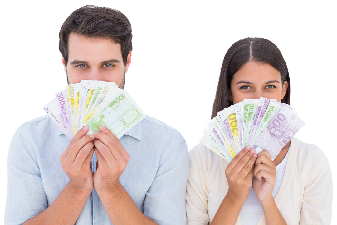 Happy Caucasian Couple Holding Euro Bank Notes, Transparent Background - Download Free Stock Images Pikwizard.com