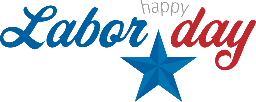 Transparent Happy Labor Day Text with Blue Star Design