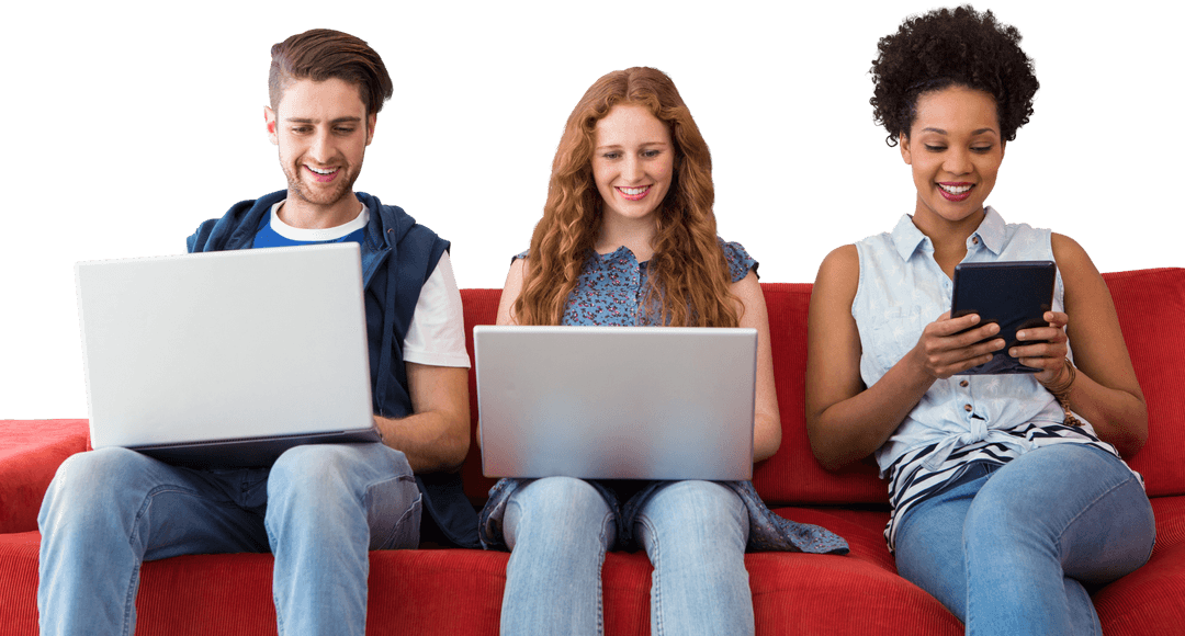 Creative Team Collaborating on Technology with Transparent Background