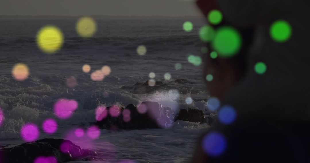 Mystical Beachscape with Bokeh Lights at Twilight